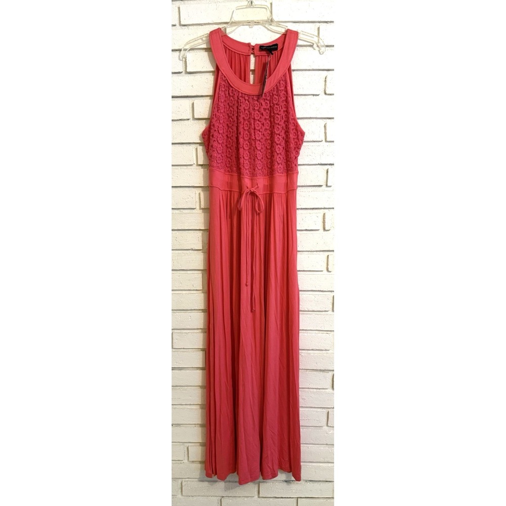 Dana Buchman Women's Size 14 Coral Lace‎ Top-Tie Waist Sleeveless Maxi Dress